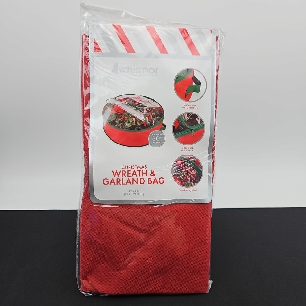Whitmor 30" Christmas Wreath & Garland Bag Carry Handle Zip Closure See Thru top
